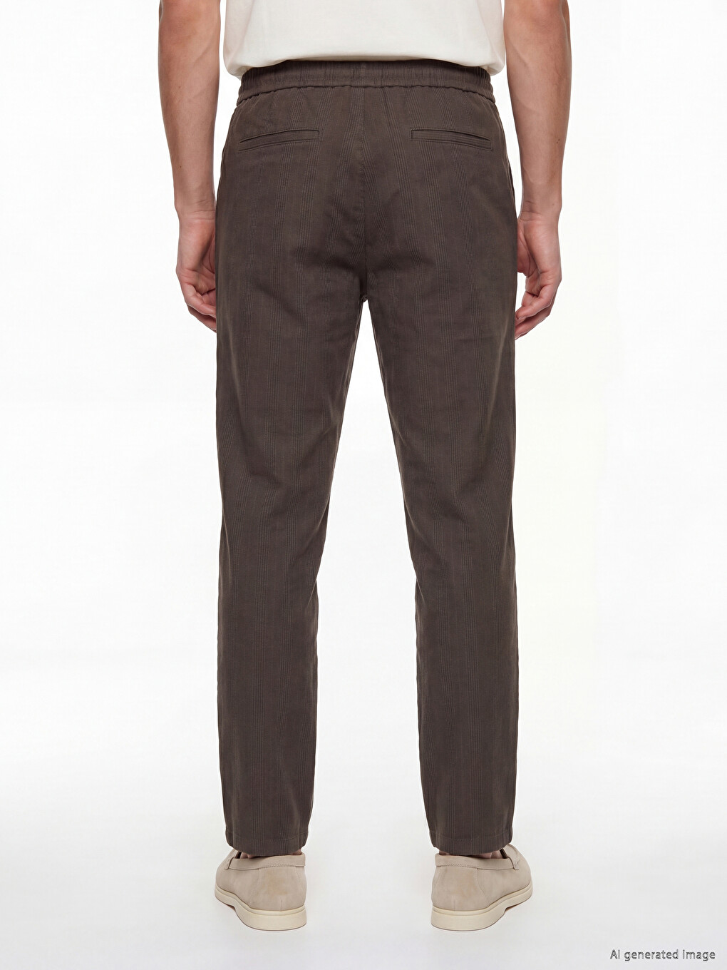 Kahverengi Regular Fit Keten Görünümlü Erkek Pantolon-3