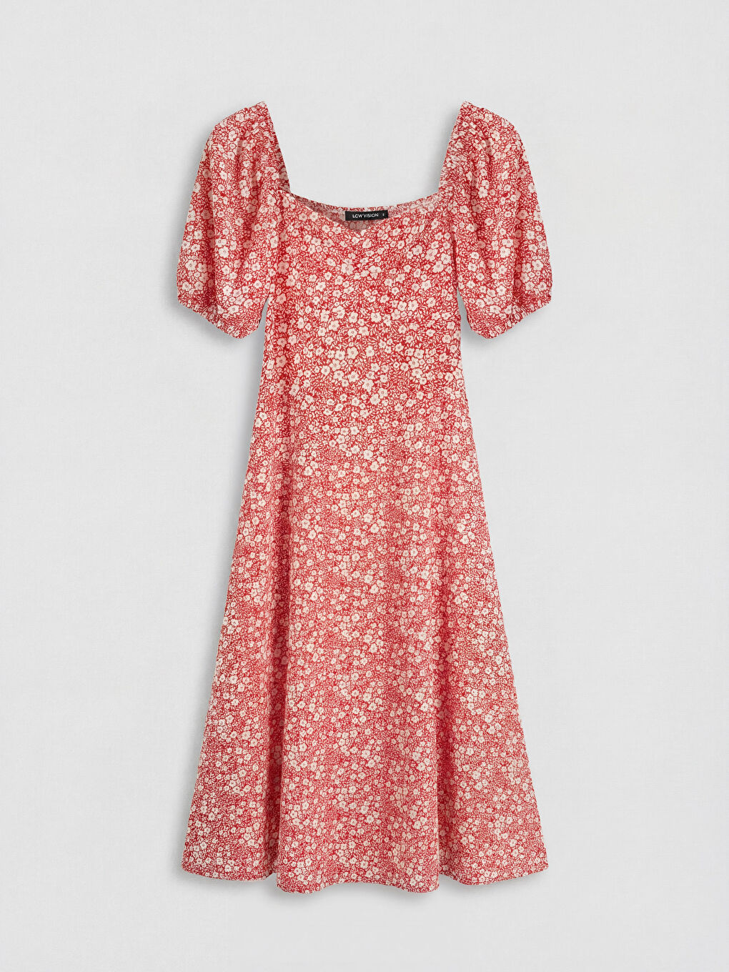 Siyah Kalp Yaka Çiçekli Balon Kollu Elbise