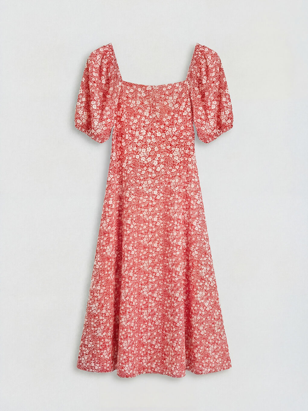 Siyah Kalp Yaka Çiçekli Balon Kollu Elbise-1