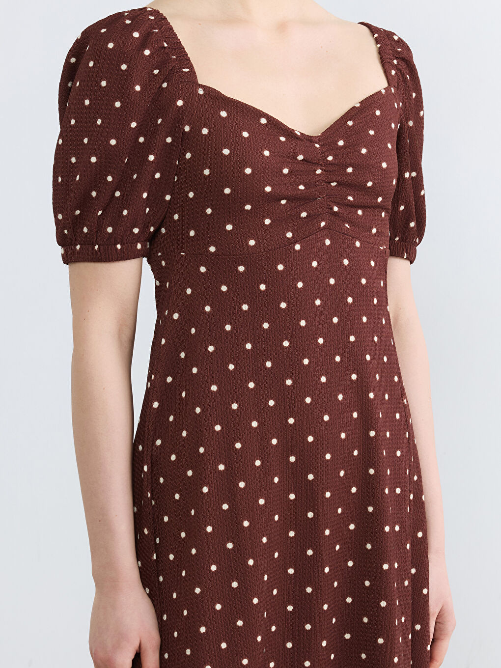 Sweetheart Neck Puff Sleeve Polka Dot Dress-2