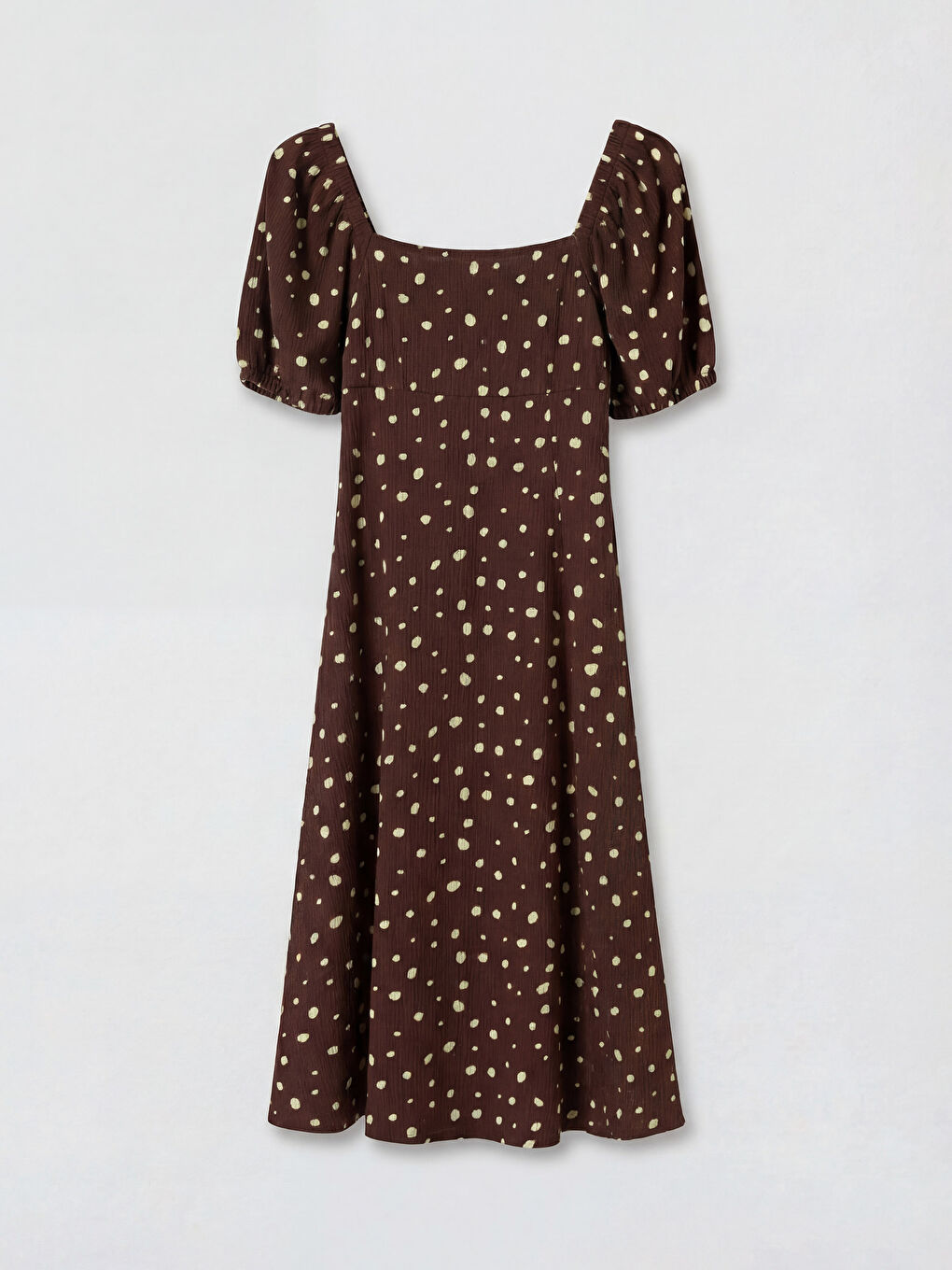 Ekru Kalp Yaka Puantiyeli Elbise-1