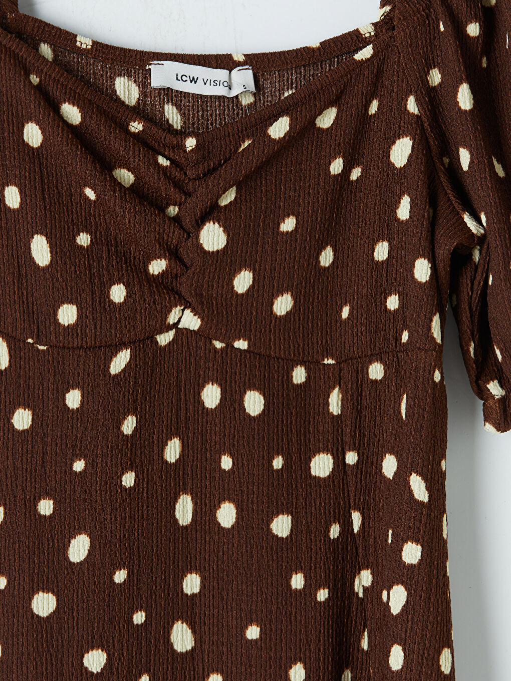 Ekru Kalp Yaka Puantiyeli Elbise-2