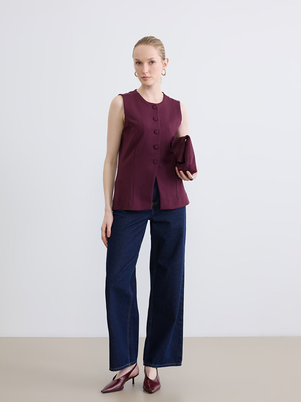 Bordo Bisiklet Yaka Kadın Yelek-1