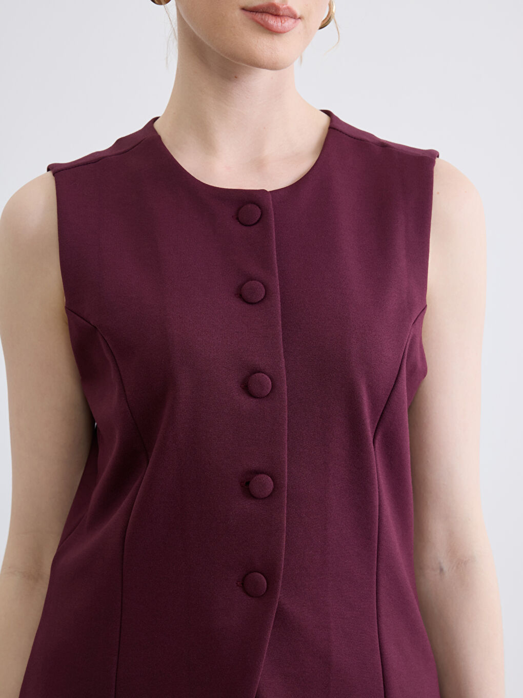 Bordo Bisiklet Yaka Kadın Yelek-2