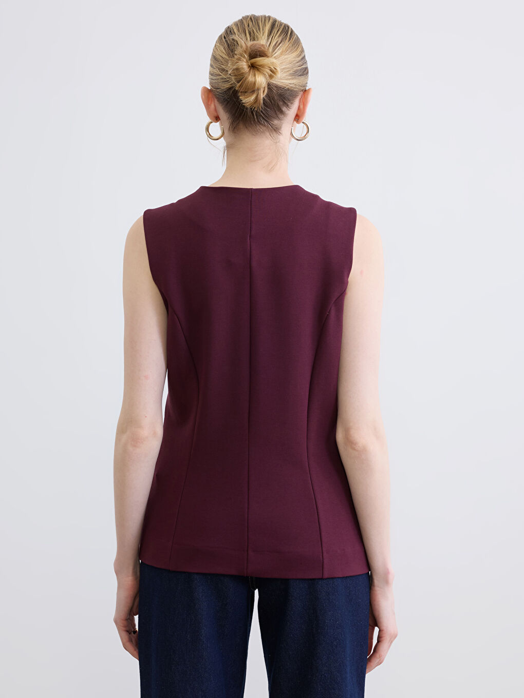 Bordo Bisiklet Yaka Kadın Yelek-3