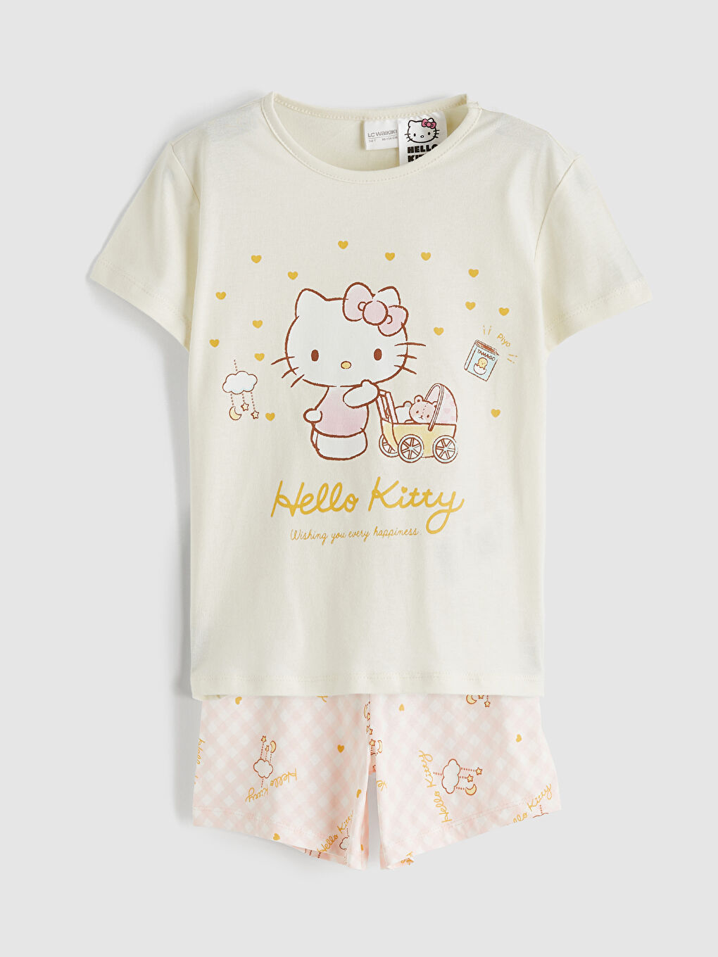 Bej Hello Kitty Baskılı Kız Çocuk Şortlu Pijama Takımı