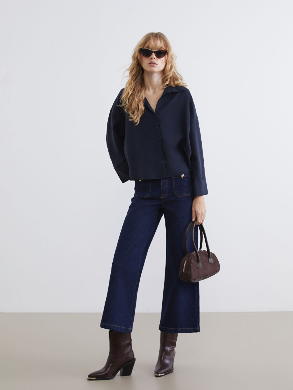 Lacivert Oversize Kadın Gömlek-1