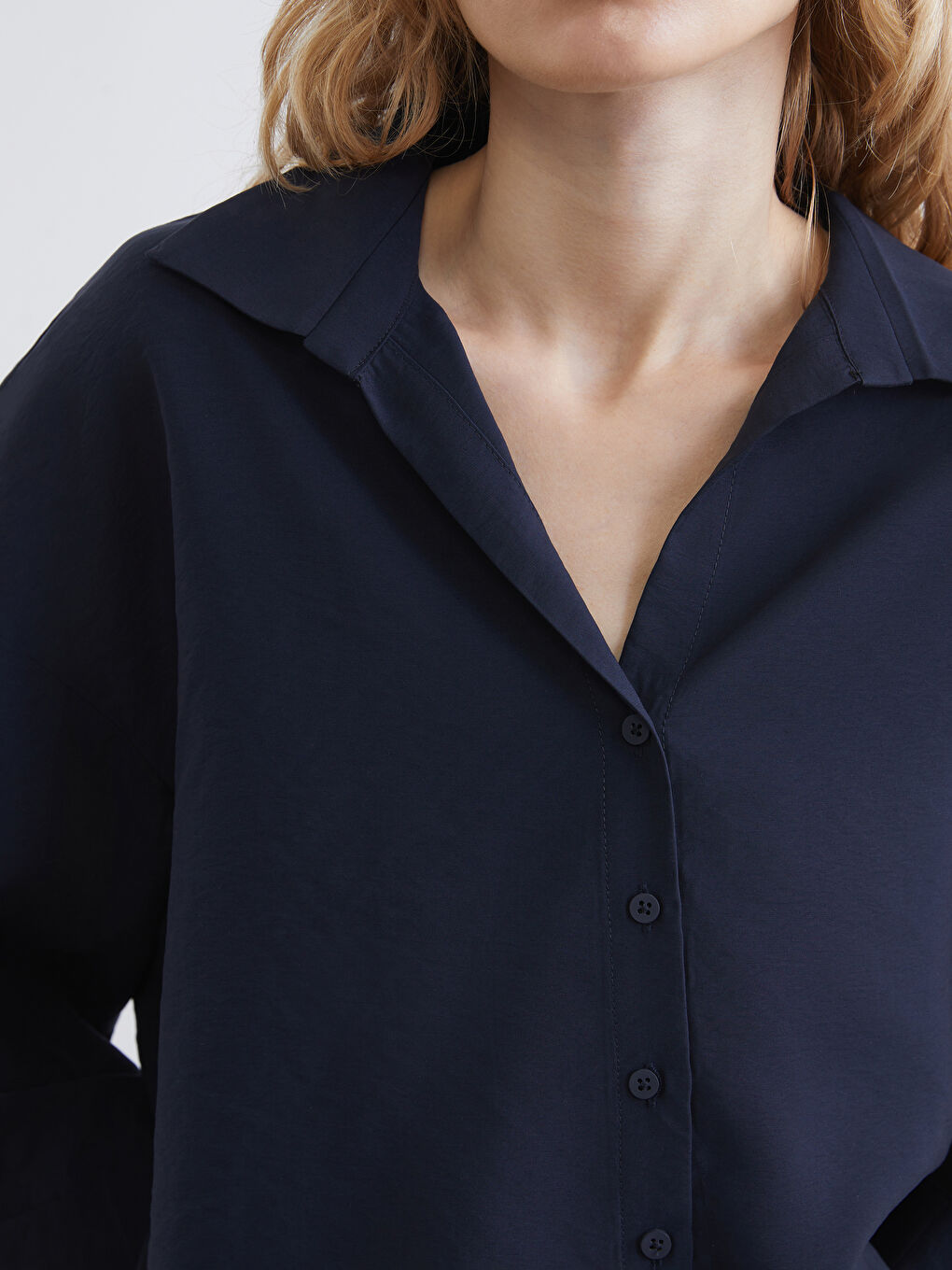 Lacivert Oversize Kadın Gömlek-2