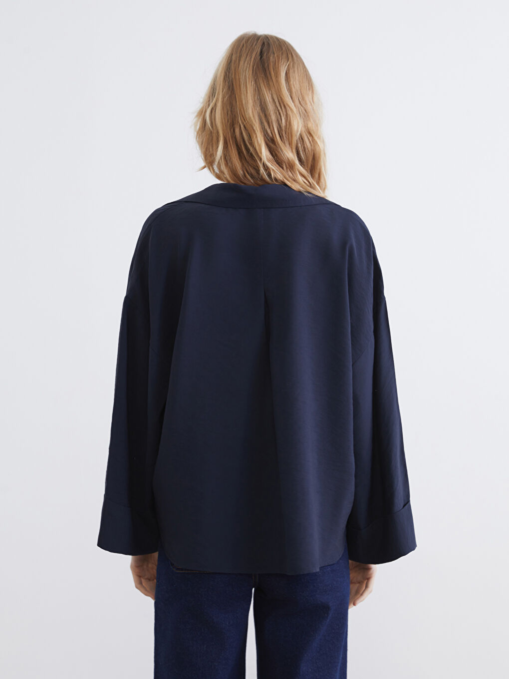 Lacivert Oversize Kadın Gömlek-3