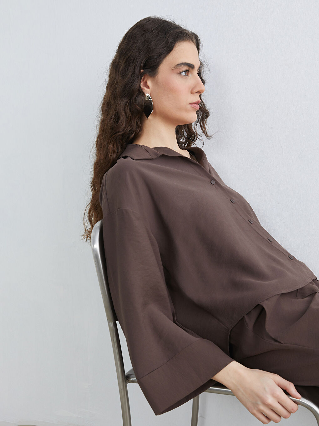 Kahverengi Oversize Kadın Gömlek