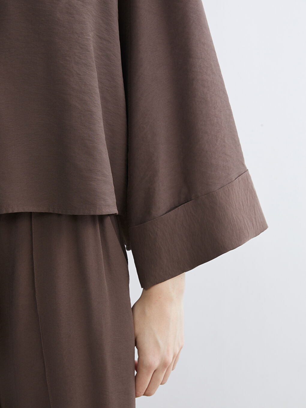 Kahverengi Oversize Kadın Gömlek-2