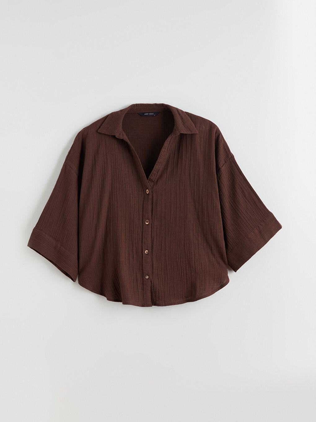 Kahverengi Dokulu Oversize Kadın Gömlek-4