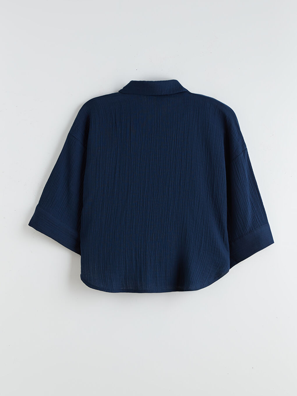 Lacivert Dokulu Oversize Kadın Gömlek-5