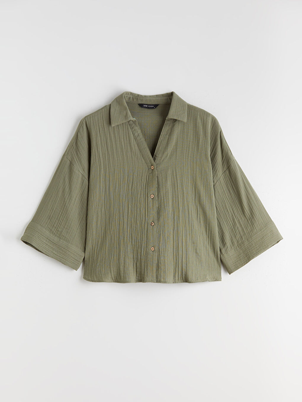 Haki Dokulu Oversize Kadın Gömlek-4