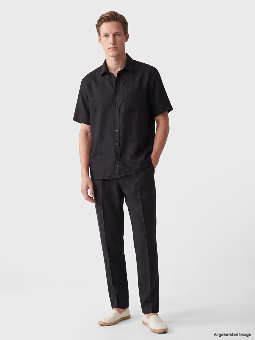Regular Fit %100 Linen Men's Trousers-1