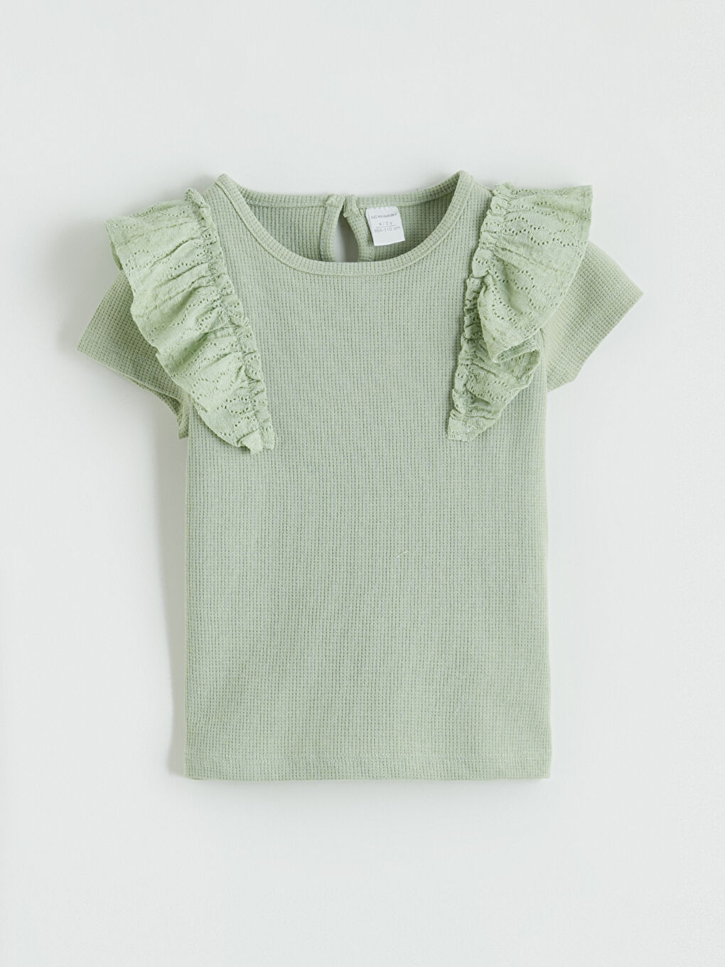 Yeşil Dokulu Fırfırlı Kız Çocuk Bluz ve Pantolon-1