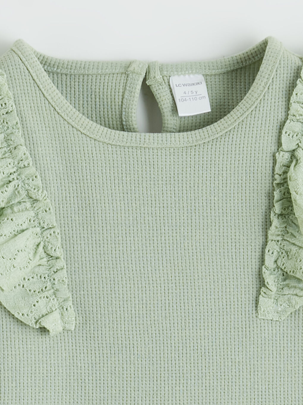 Yeşil Dokulu Fırfırlı Kız Çocuk Bluz ve Pantolon-2