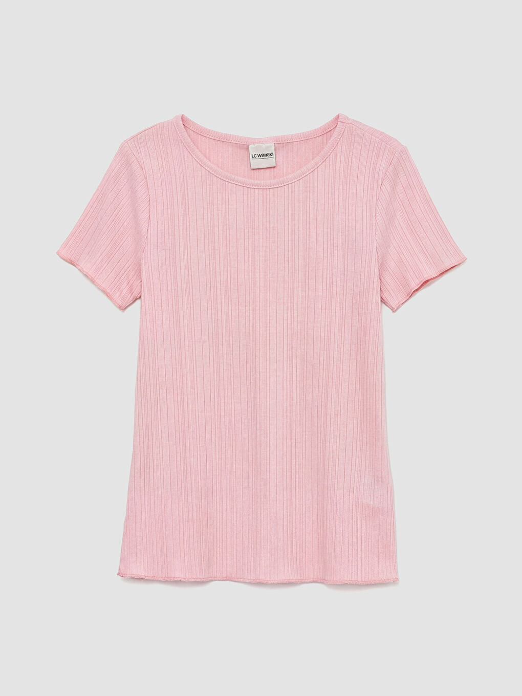 Pembe Bisiklet Yaka Fitilli Kız Çocuk Tişört