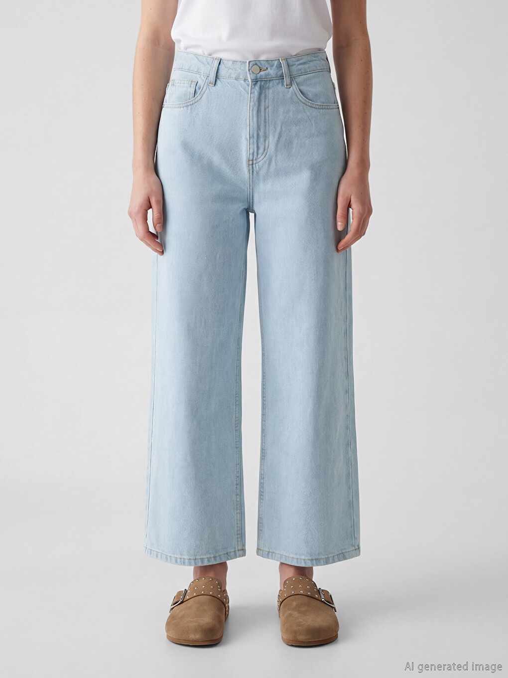 Jean taille haute à jambe large pour femme-1