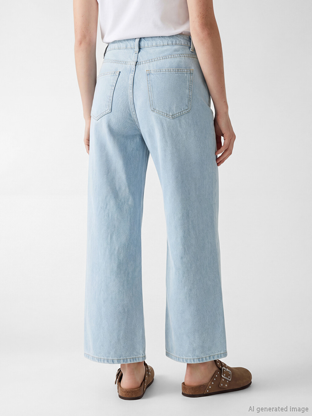 Jean taille haute à jambe large pour femme-3