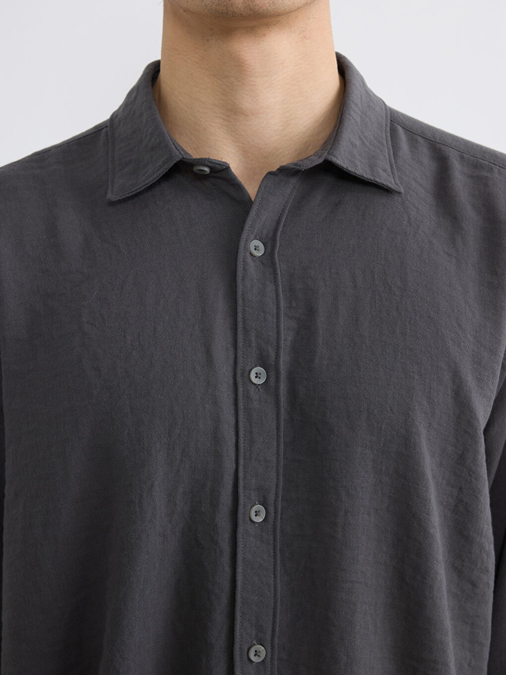 Antrasit Regular Fit Erkek Krinkle Gömlek-2