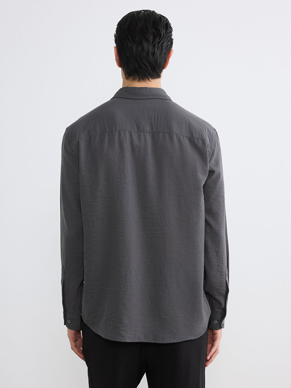 Antrasit Regular Fit Erkek Krinkle Gömlek-3