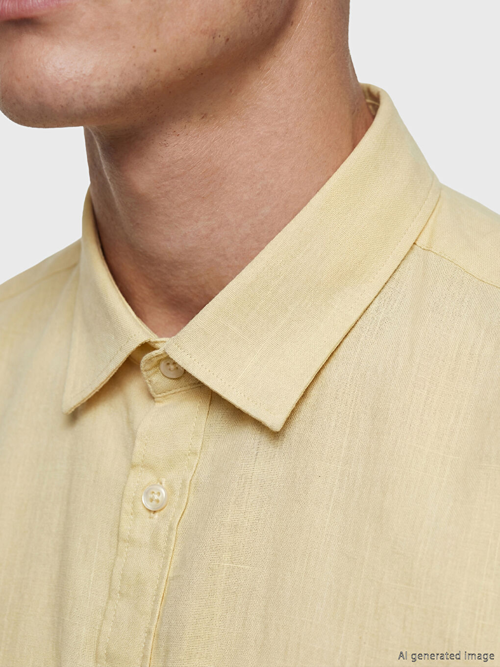 Sarı Regular Fit Keten Görünümlü Erkek Gömlek-2