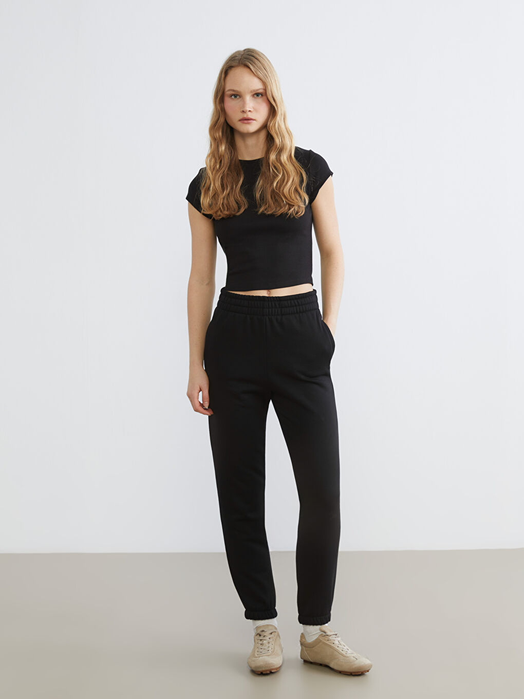 Siyah Beli Lastikli Kadın Jogger Eşofman Altı