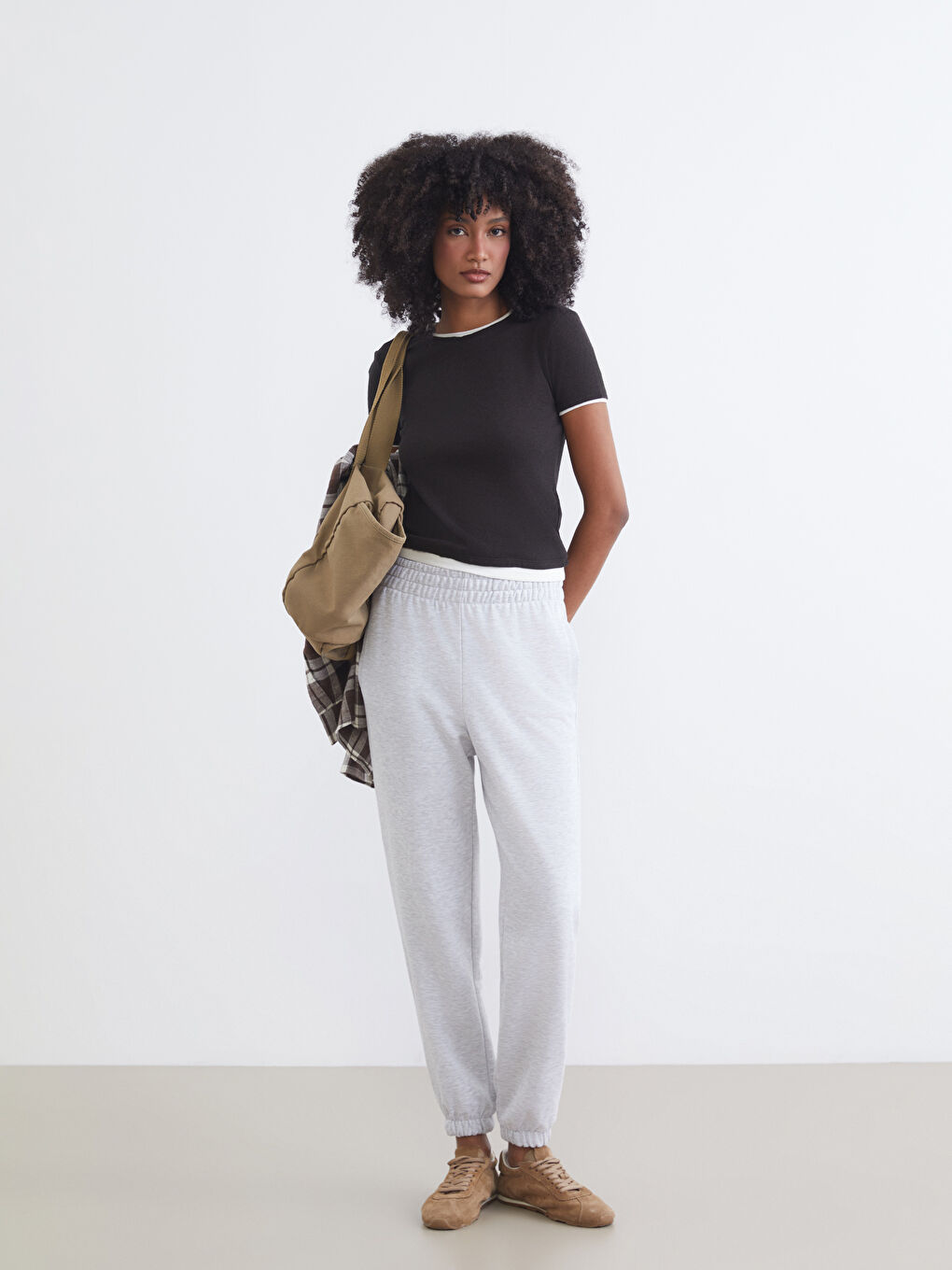 Gri Beli Lastikli Kadın Jogger Eşofman Altı