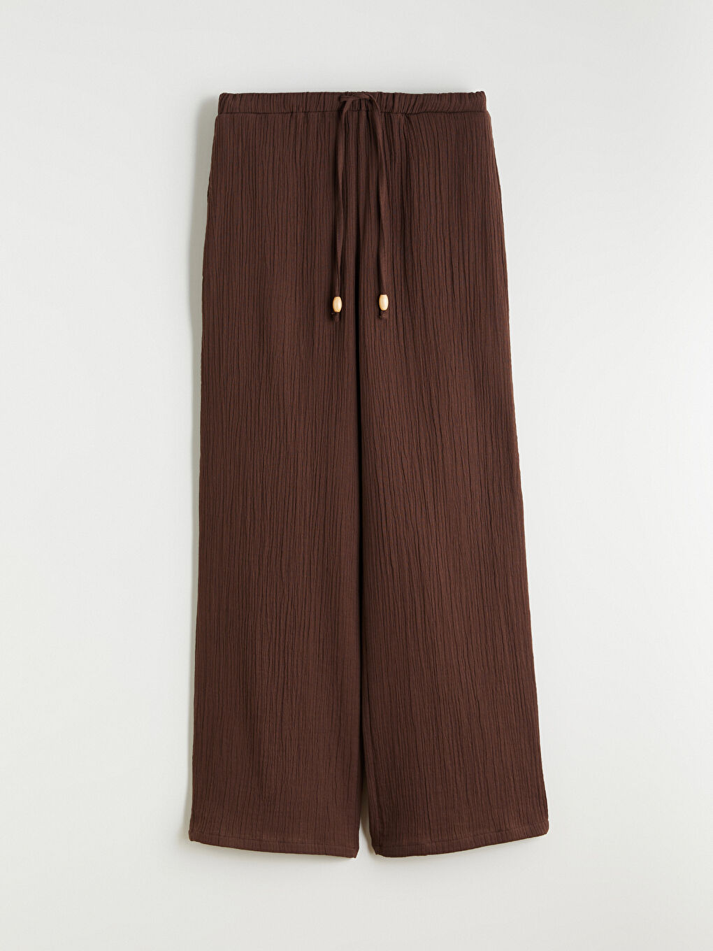 Kahverengi Beli Lastikli Kadın Müslin Pantolon-4