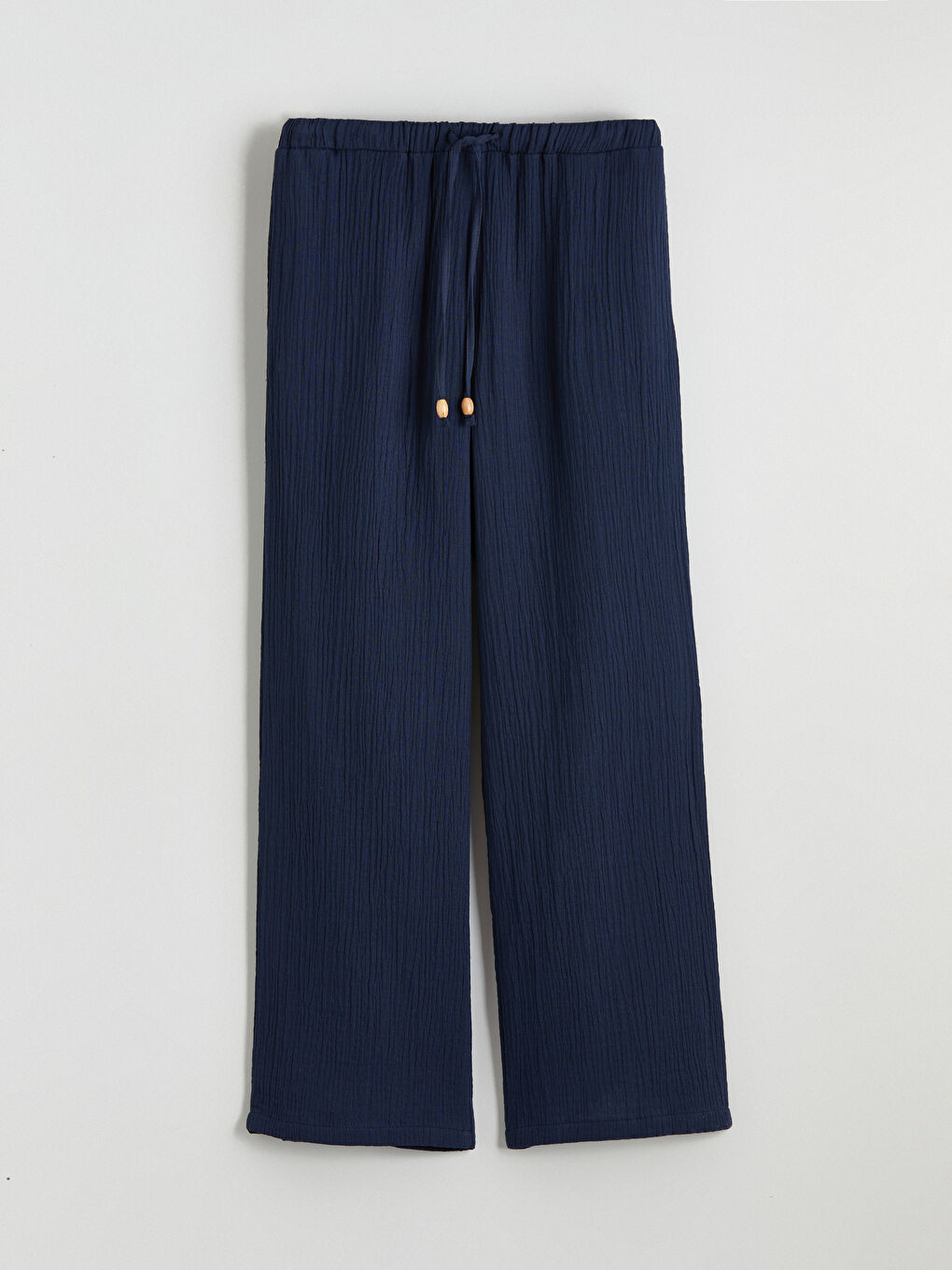 Lacivert Beli Lastikli Kadın Müslin Pantolon-4