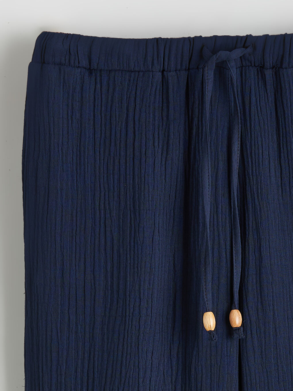 Lacivert Beli Lastikli Kadın Müslin Pantolon-5