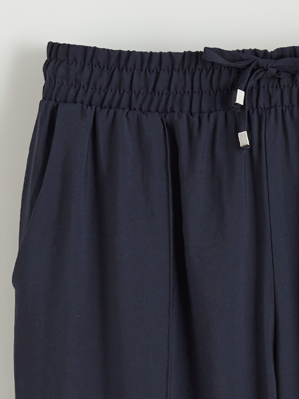 Lacivert Beli Lastikli Geniş Paça Kadın Pantolon-5