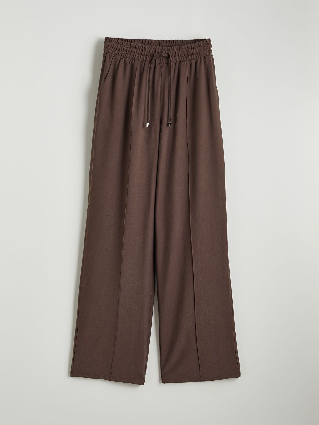 Kahverengi Beli Lastikli Geniş Paça Kadın Pantolon-4