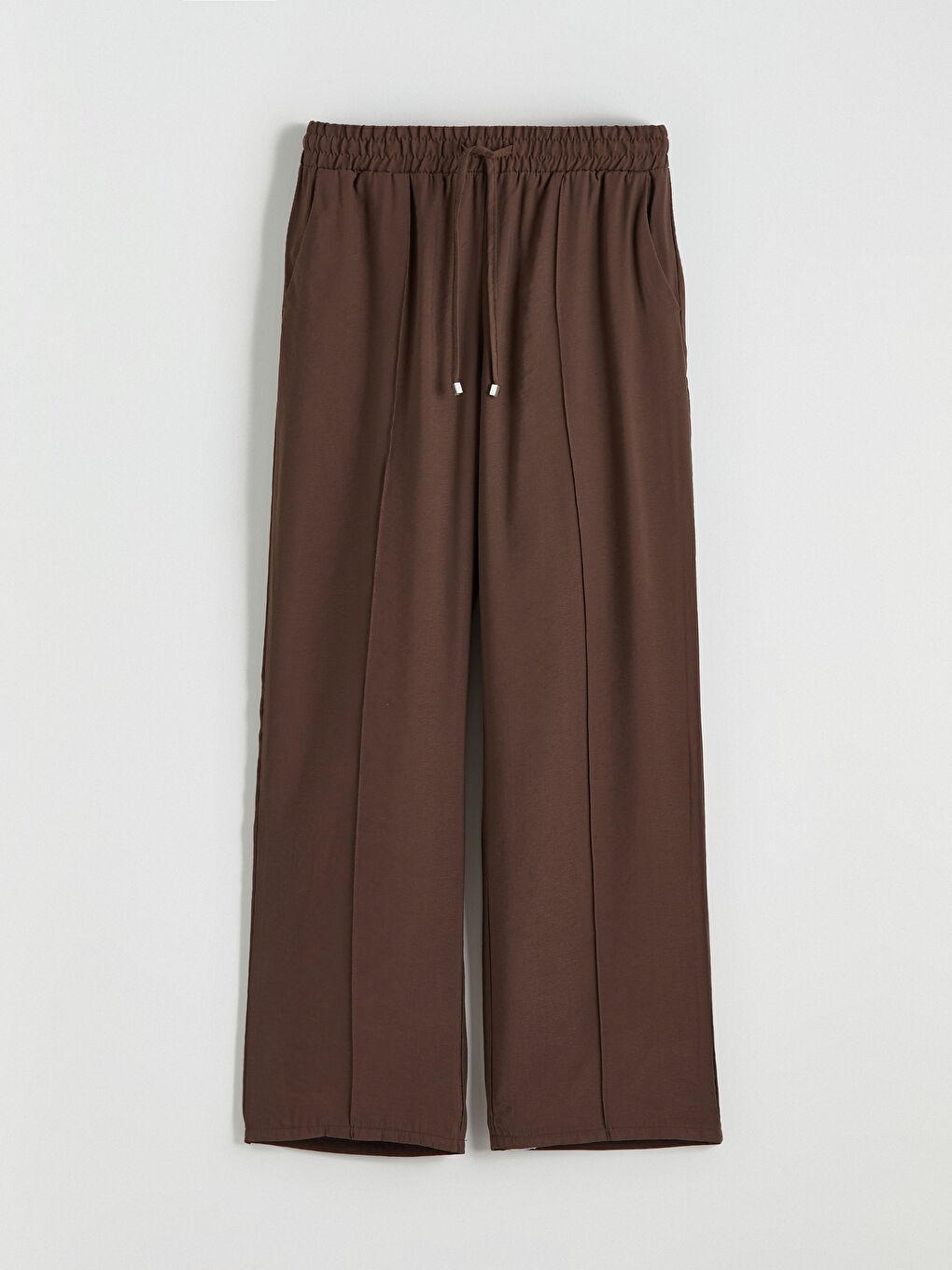 Kahverengi Beli Lastikli Geniş Paça Kadın Pantolon-4