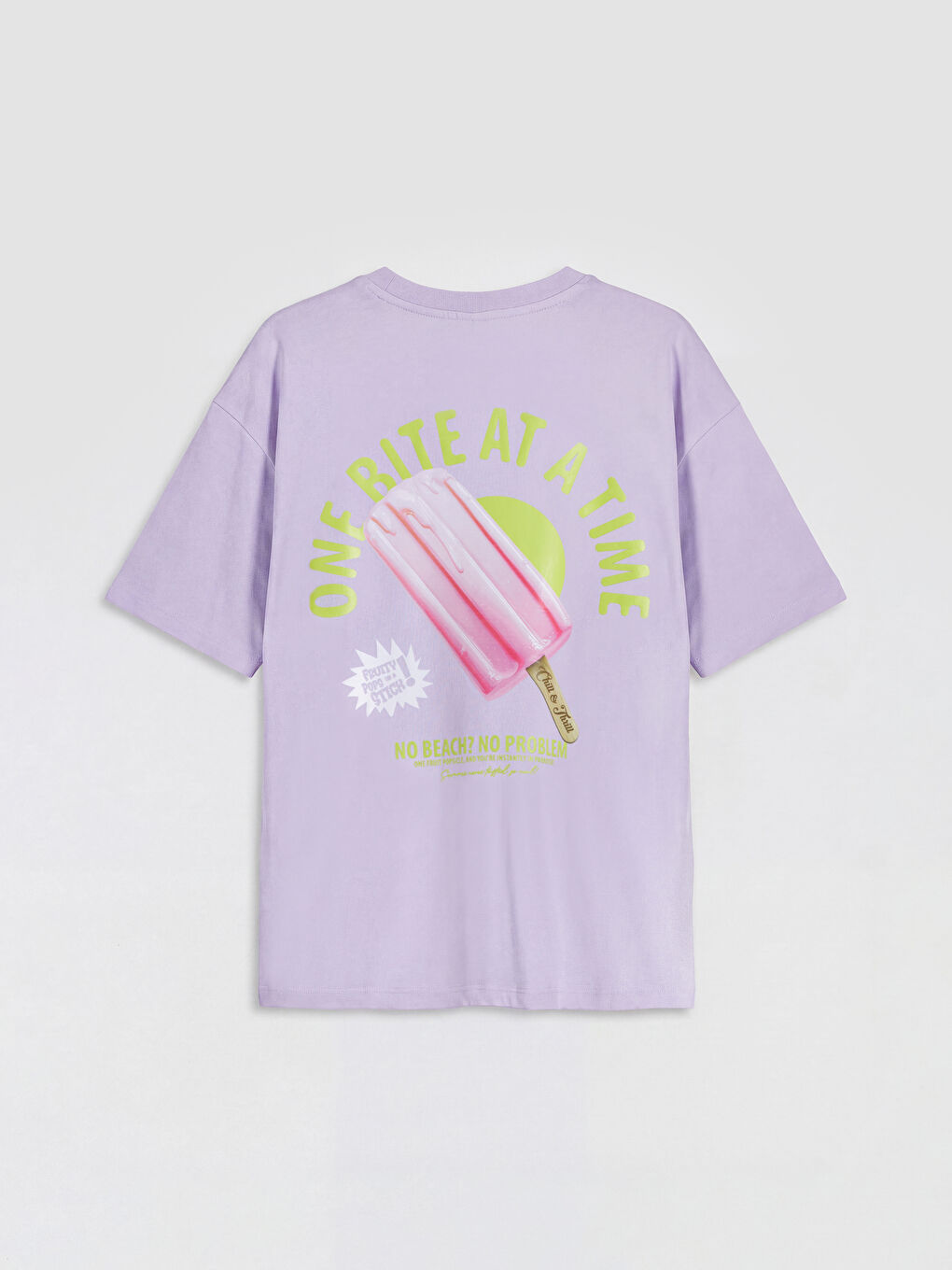 Lila Bisiklet Yaka Baskılı Kız Çocuk Tişört-1