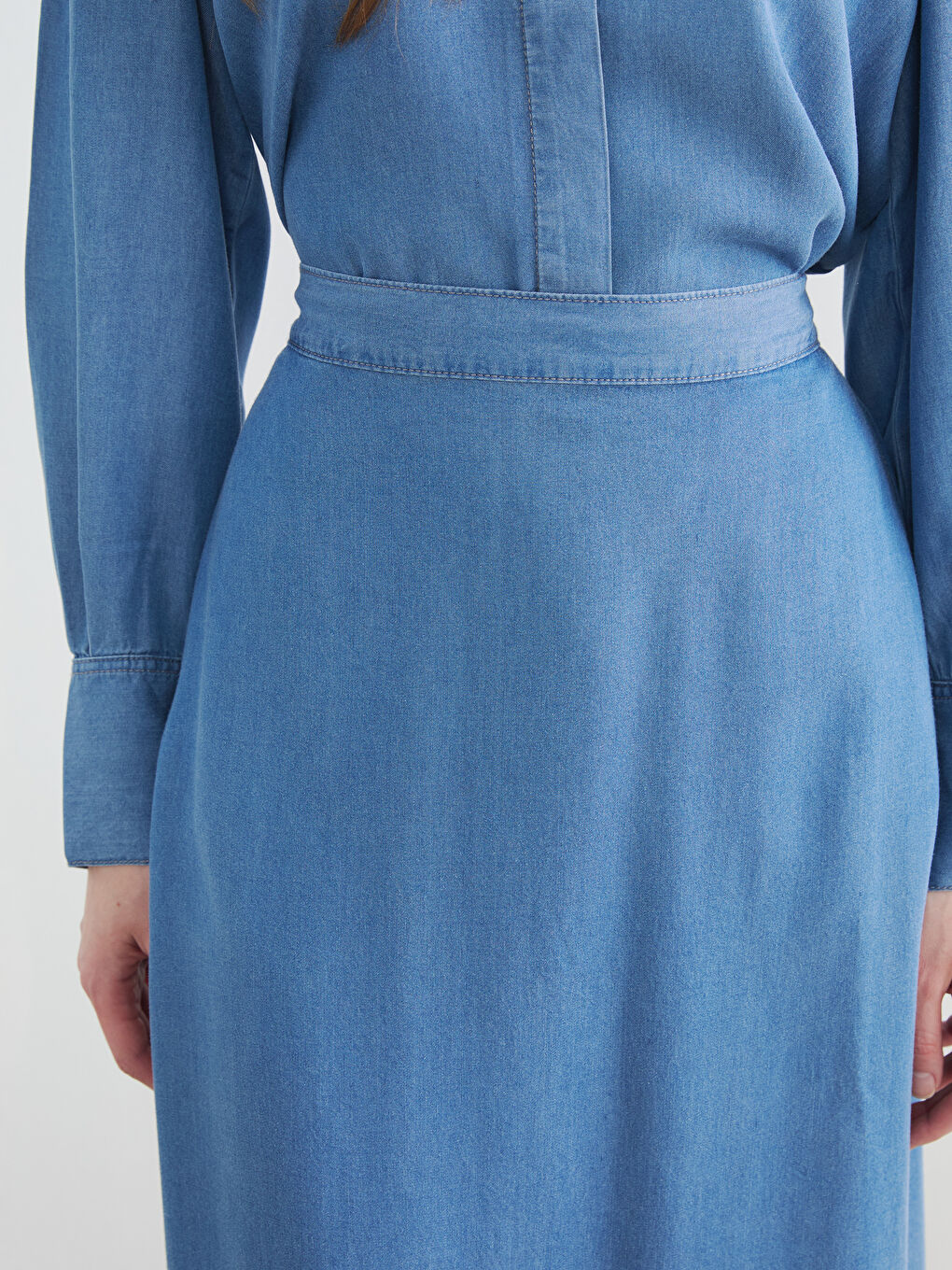 İndigo Beli Lastikli Kloş Jean Etek-2