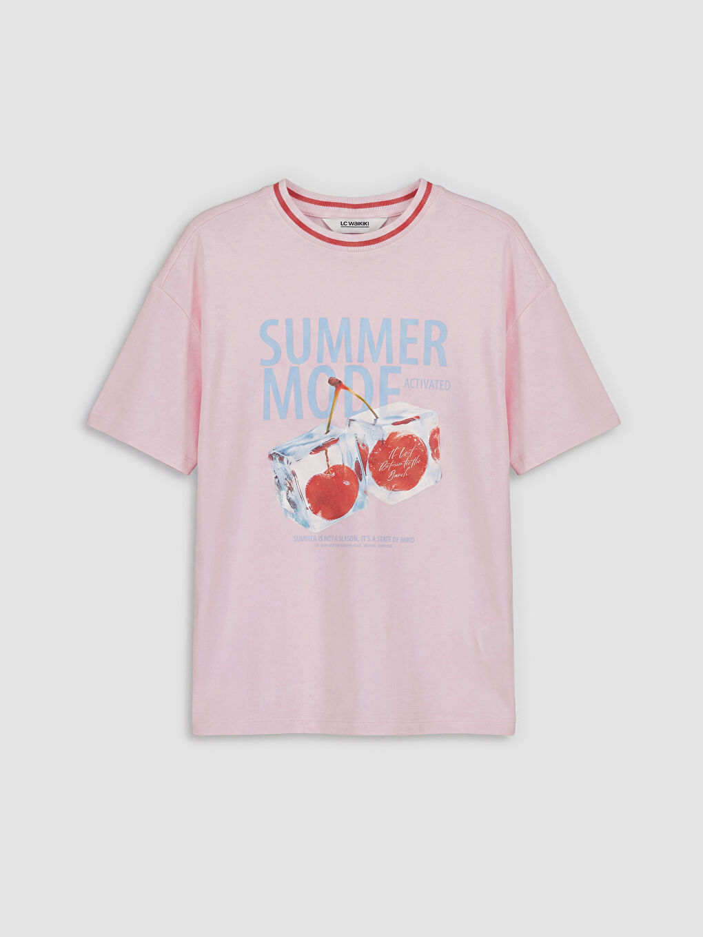 Pembe Bisiklet Yaka Baskılı Kız Çocuk Tişört