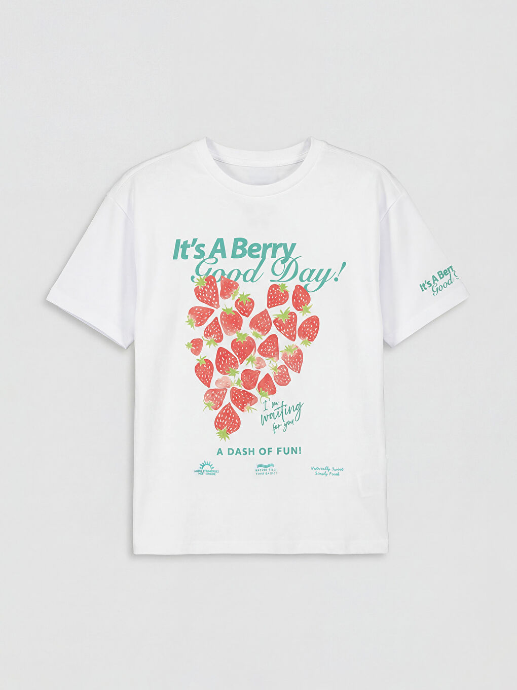 Beyaz Bisiklet Yaka Baskılı Kız Çocuk Tişört