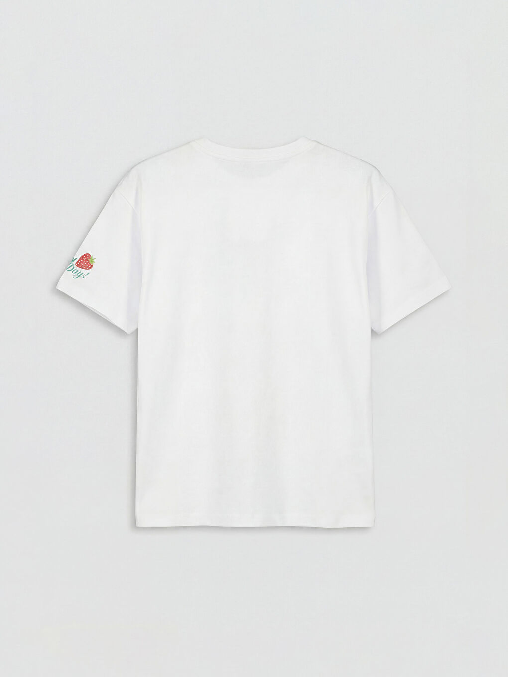 Beyaz Bisiklet Yaka Baskılı Kız Çocuk Tişört-1