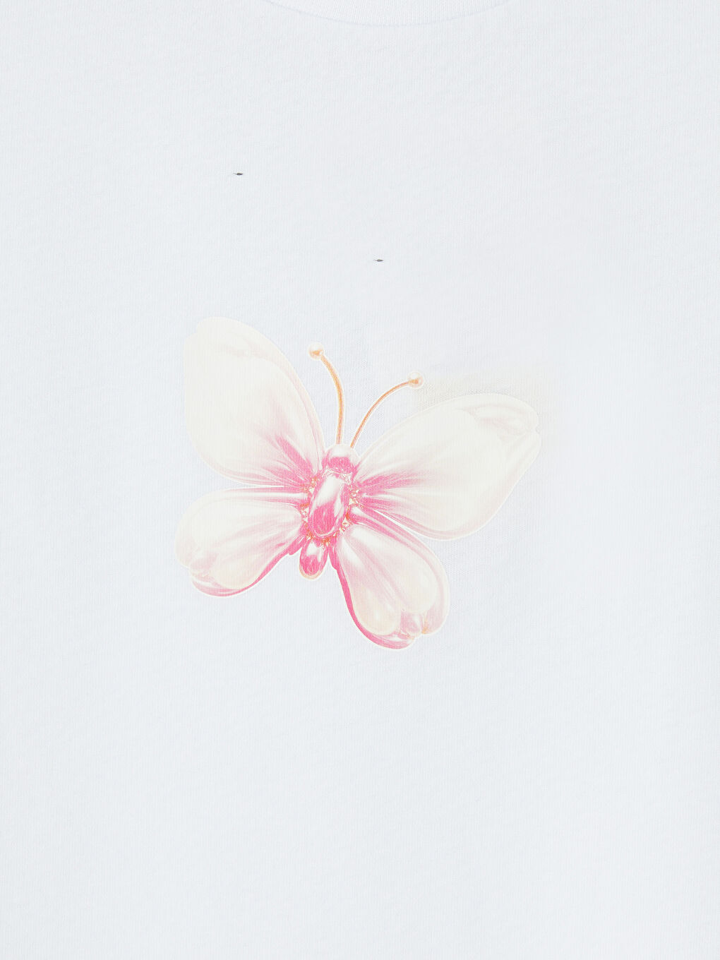 Beyaz Bisiklet Yaka Kelebek Baskılı Kız Çocuk Tişört-2