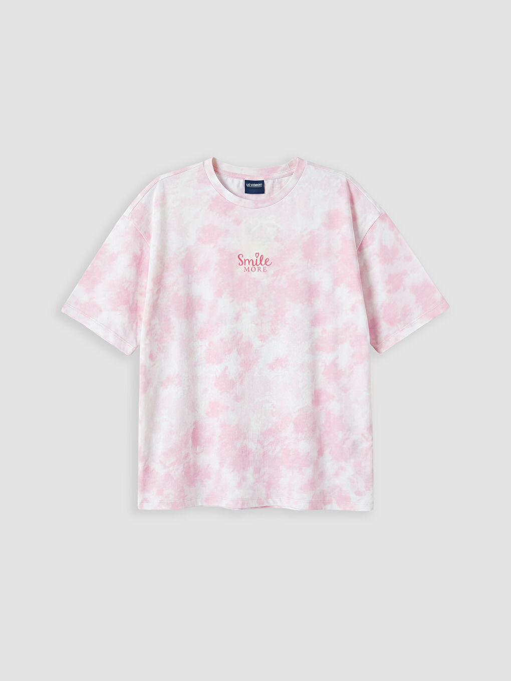 Pembe Bisiklet Yaka Batik Desenli Kız Çocuk Tişört