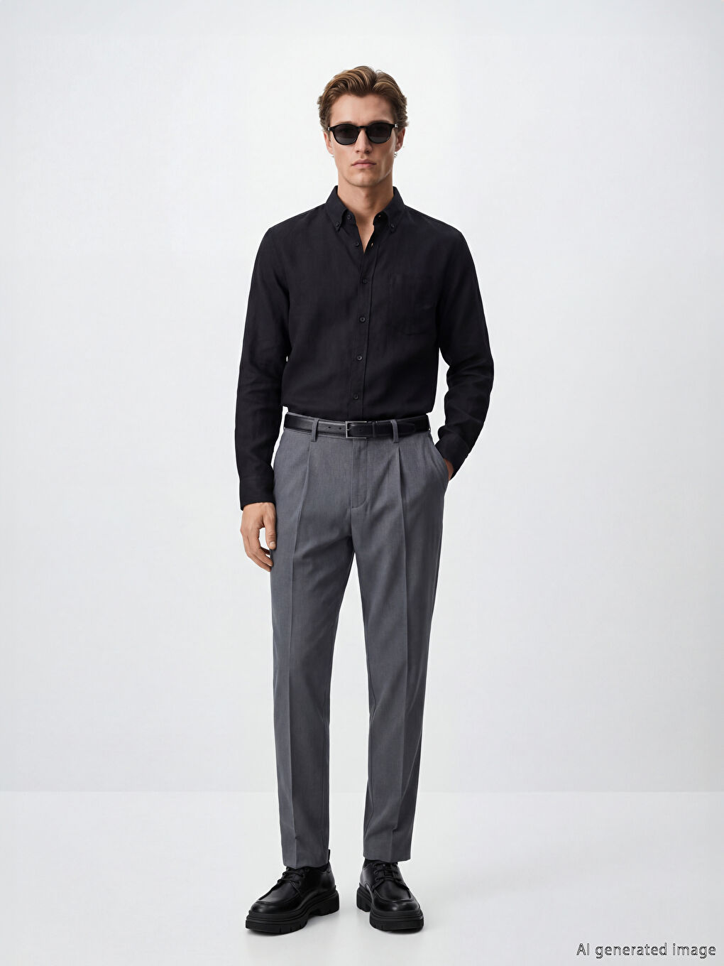 Regular Fit Linen Blend Men's Pleated Trousers