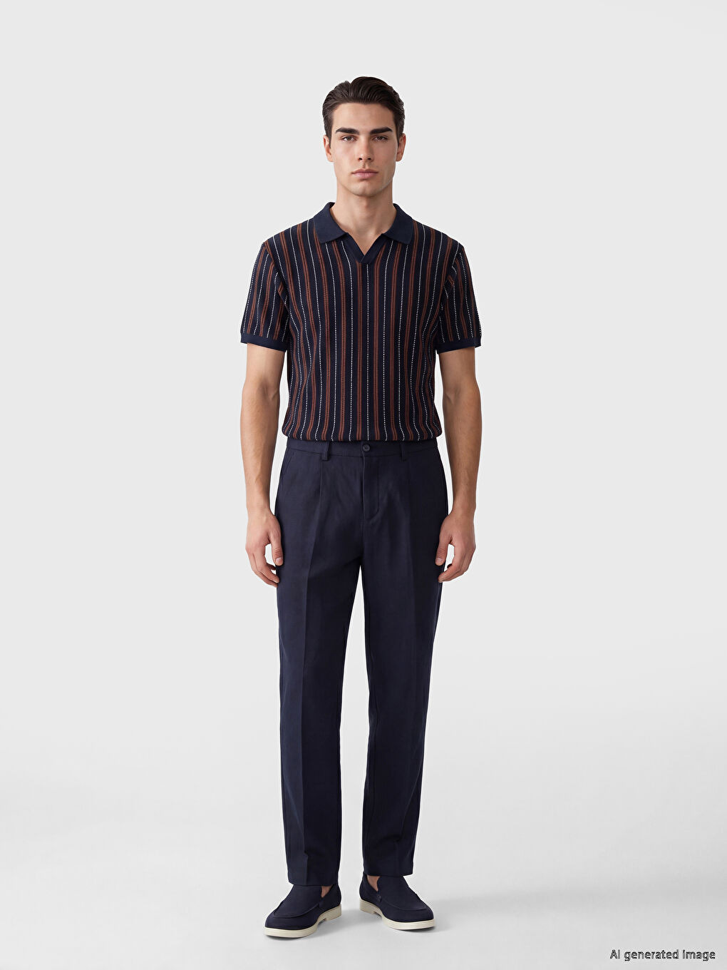 Regular Fit Linen Blend Men's Pleated Trousers