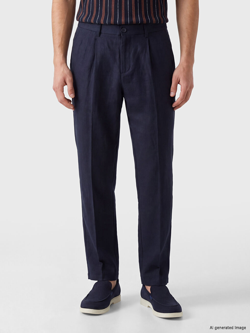 Regular Fit Linen Blend Men's Pleated Trousers-1