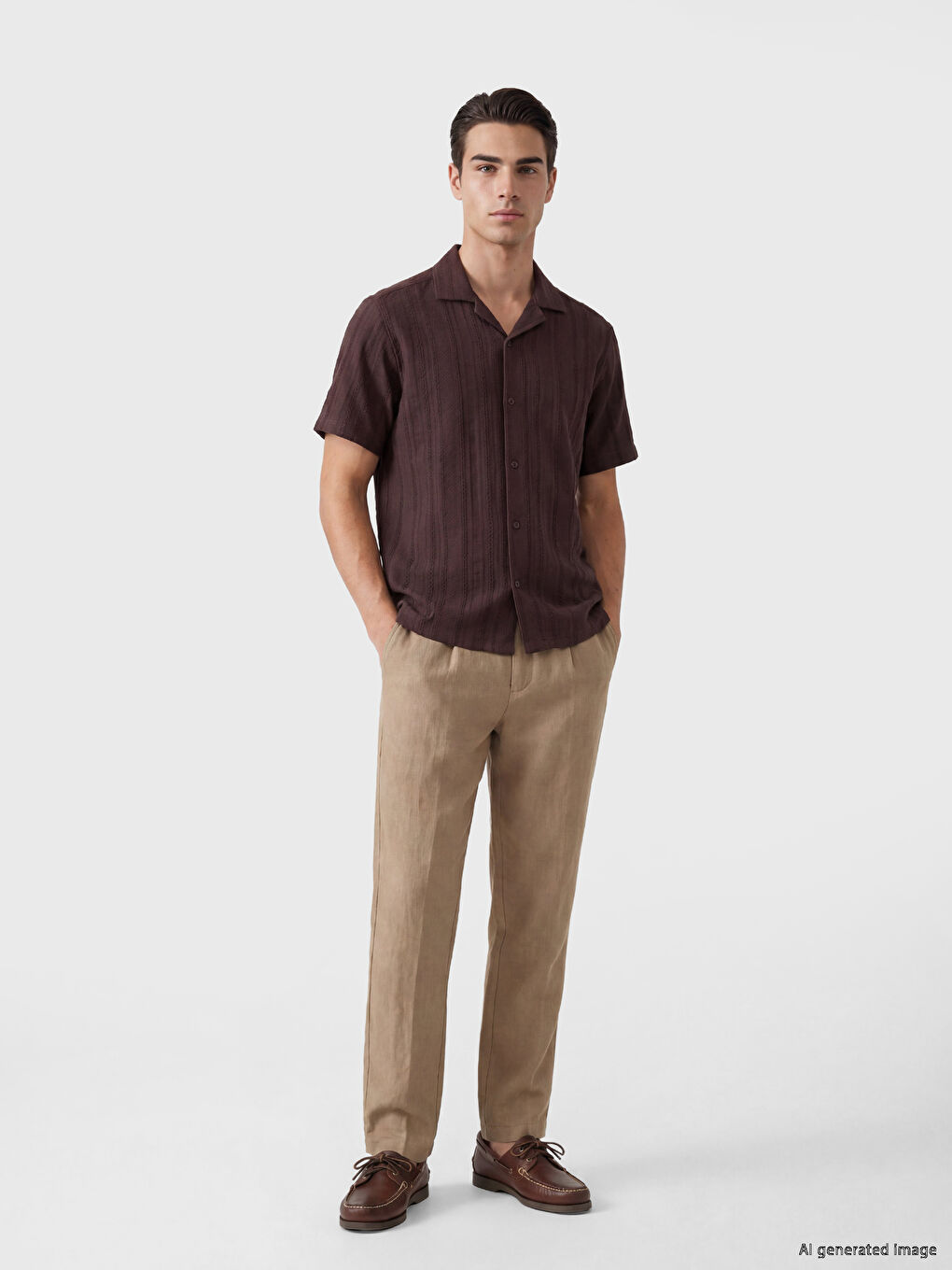 Pantaloni Regular Fit din amestec de in cu pense pentru bărbați