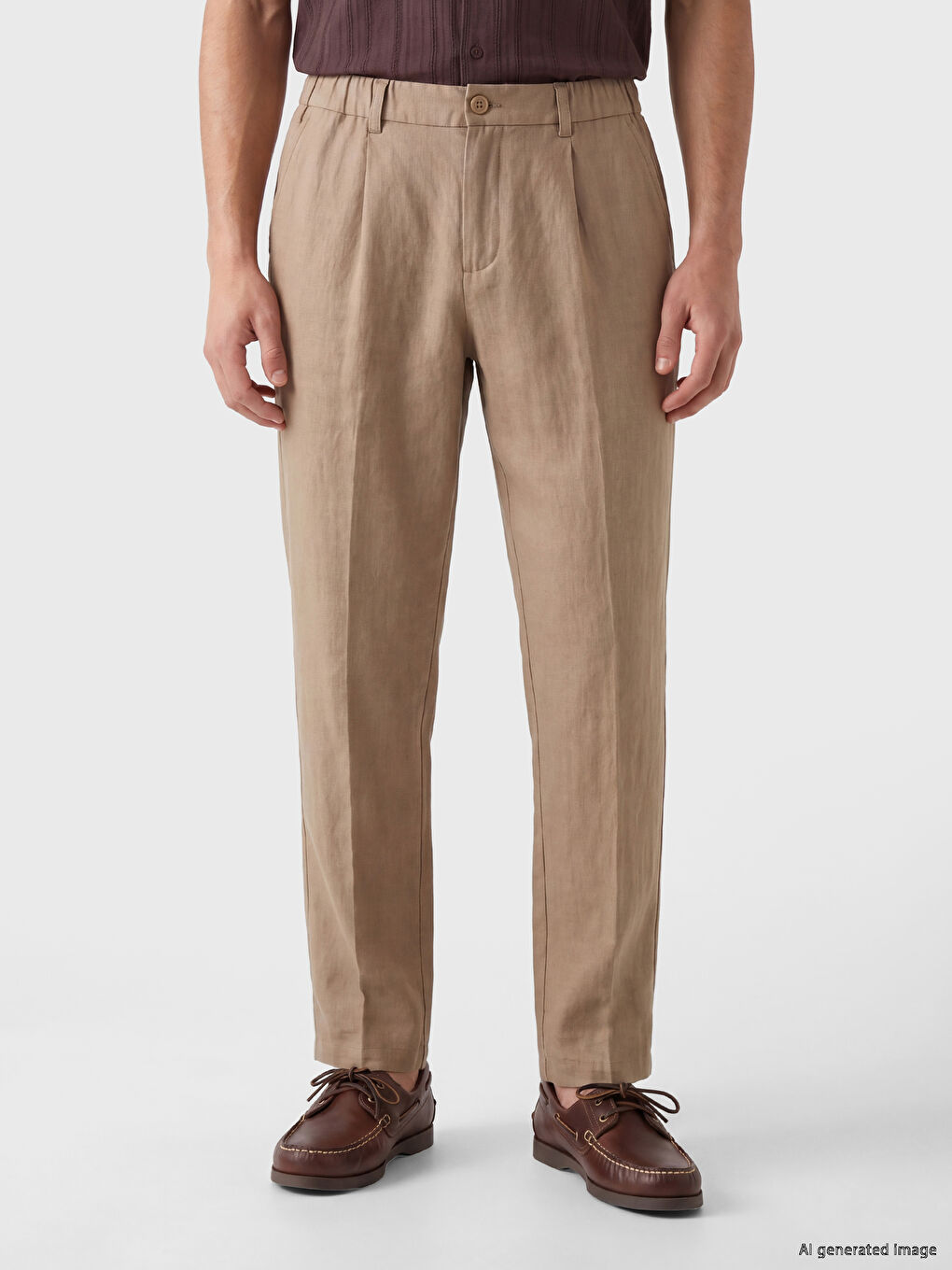 Pantaloni Regular Fit din amestec de in cu pense pentru bărbați-1