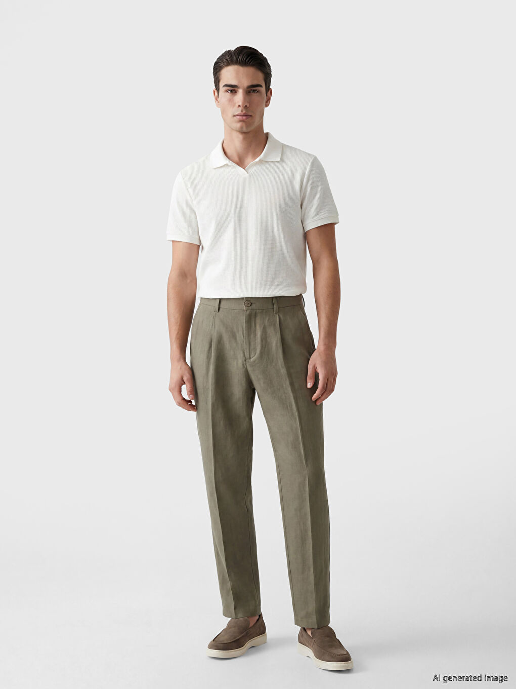 Regular Fit Linen Blend Men's Pleated Trousers