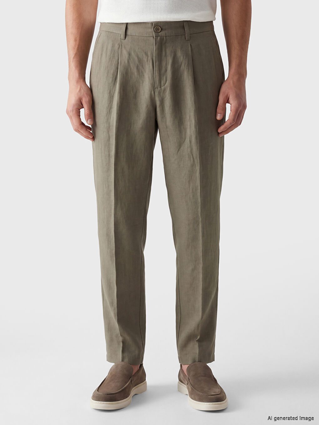 Regular Fit Linen Blend Men's Pleated Trousers-1