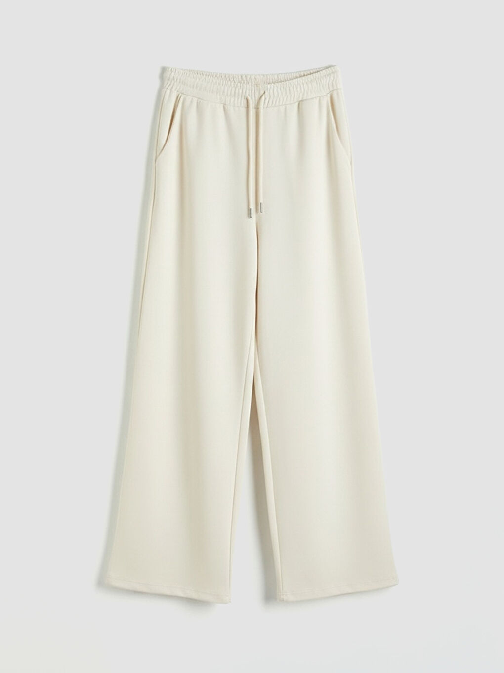 Bej Geniş Paça Soft Touch Kadın Eşofman Altı-4